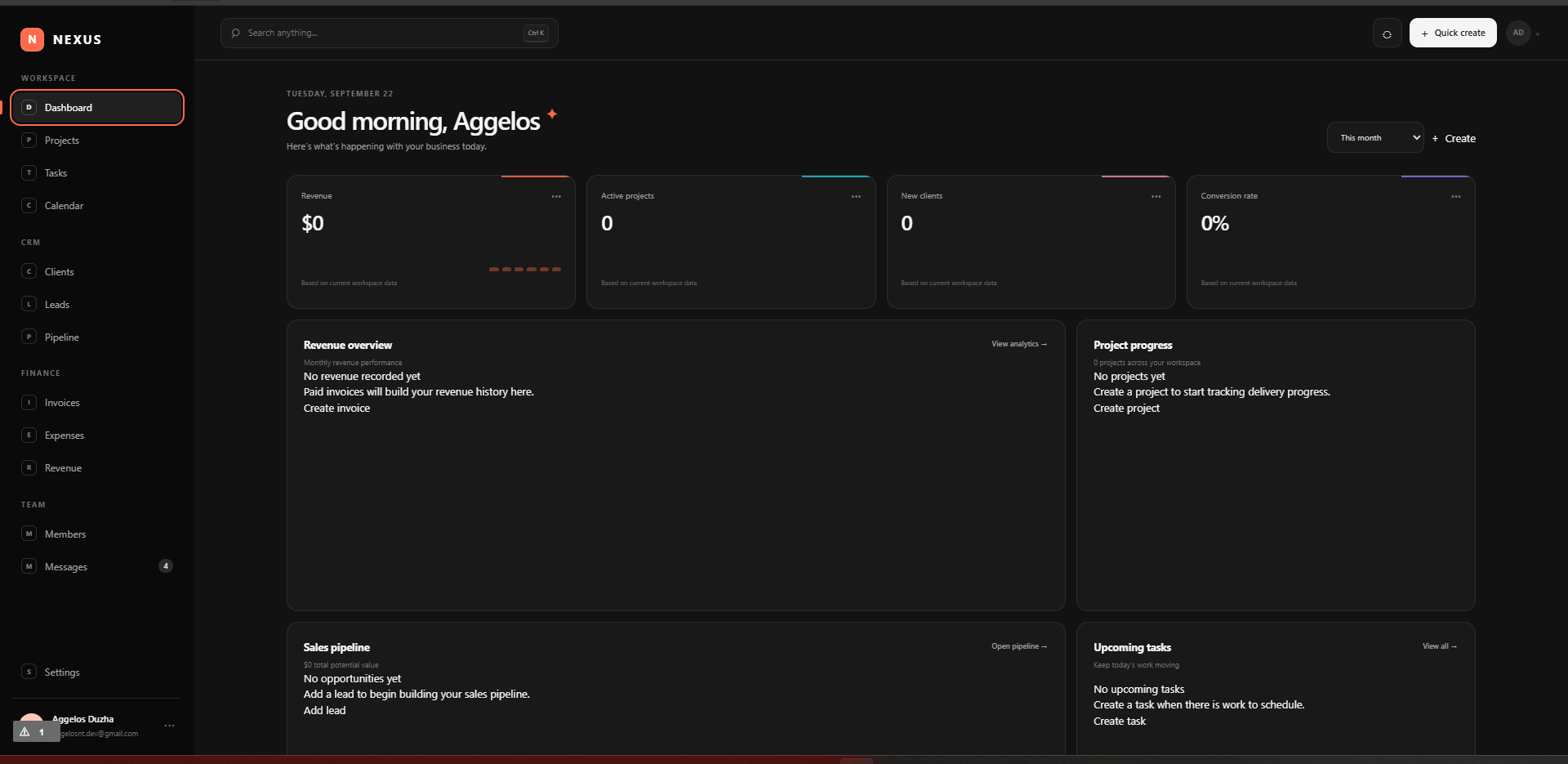 NEXUS business workspace dashboard
